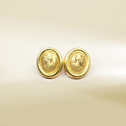 18K Yellow Gold Vintage Cameo Design Earrings