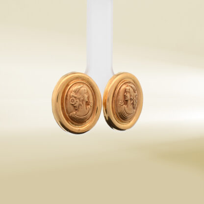 18K Yellow Gold Vintage Cameo Design Earrings - Image 4
