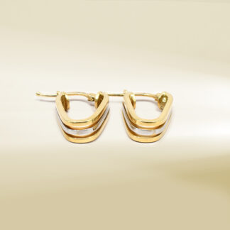 18K Two-Tone V-Shaped Hoop Design Earrings