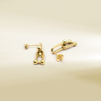 18K Yellow Gold Brand-Inpired Dangling Earrings - Image 3
