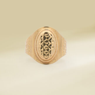 18K Yellow Gold Textured Signet Design Ladies' Ring