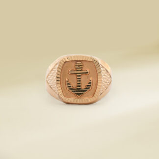 18K Yellow Gold Anchor Signet Design Gents' Ring