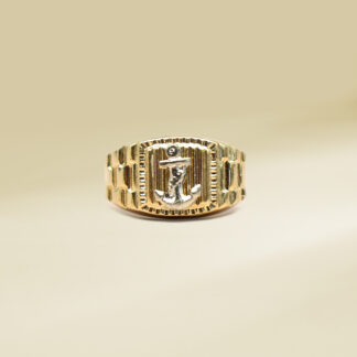 18K Two-Tone Anchor Design Gents' Ring