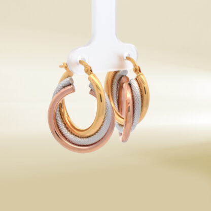 18K Tri-Color Layered Hoop Earrings - Image 4