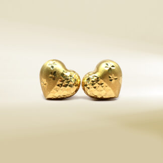 18K Yellow Gold Puffy Heart Design Earrings