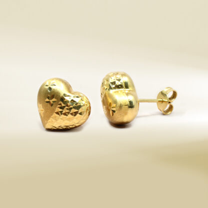 18K Yellow Gold Puffy Heart Design Earrings - Image 3