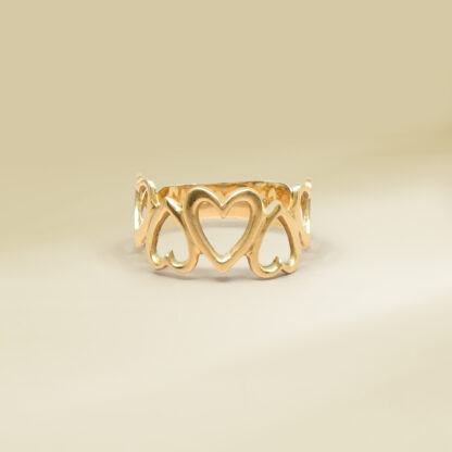 18K Yellow Gold Heart Design Ladies' Ring
