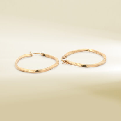 18K Yellow Gold Twisted Hoop Earrings - Image 3