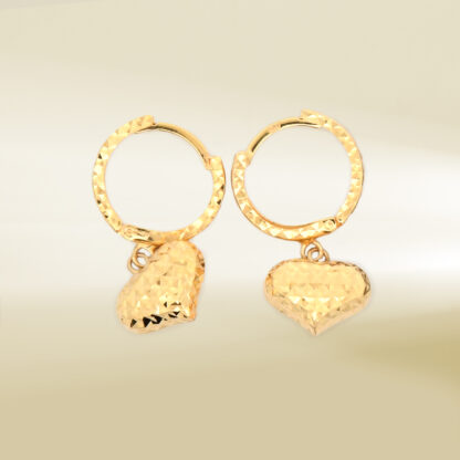 18K Yellow Gold Hoop with Heart Drop Earrings