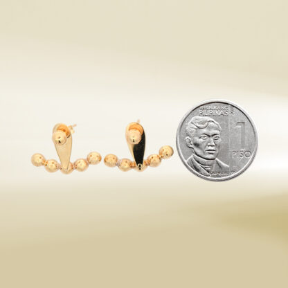18K Yellow Gold Ball Design Ear Jacket Earrings - Image 2