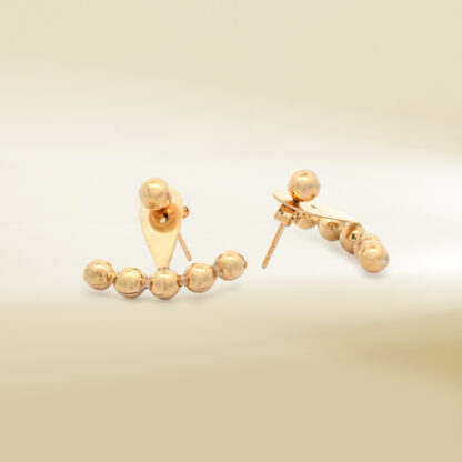 18K Yellow Gold Ball Design Ear Jacket Earrings - Image 3