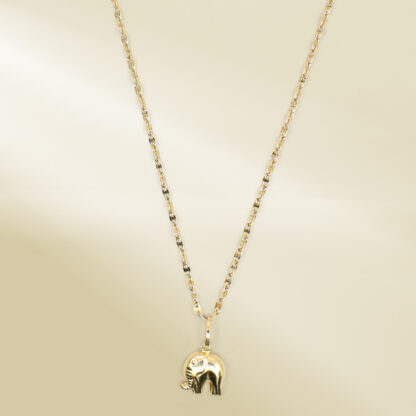 18K Yellow Gold Mariner Chain Necklace with Elephant Pendant