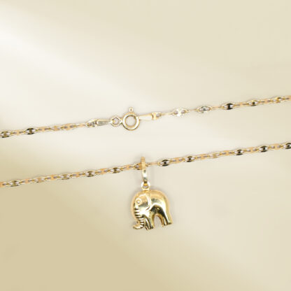 18K Yellow Gold Mariner Chain Necklace with Elephant Pendant - Image 3