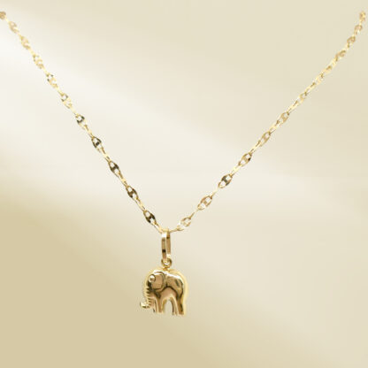 18K Yellow Gold Mariner Chain Necklace with Elephant Pendant - Image 4