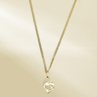 18K Yellow Gold Curb Chain Necklace with Mother and Child Heart Shaped Pendant