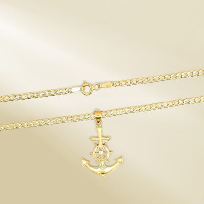 18K Yellow Gold Curb Chain Necklace with Anchor Pendant - Image 3