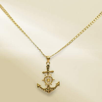 18K Yellow Gold Curb Chain Necklace with Anchor Pendant - Image 4