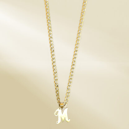 18K Yellow Gold Curb Chain Necklace with Initial Pendant
