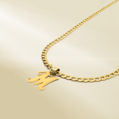 18K Yellow Gold Curb Chain Necklace with Initial Pendant - Image 2
