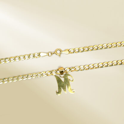 18K Yellow Gold Curb Chain Necklace with Initial Pendant - Image 3