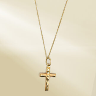 18K Yellow Gold Curb Chain Necklace with Christ Pendant