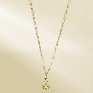 18K Yellow Gold Figaro Chain Necklace with Anchor Pendant