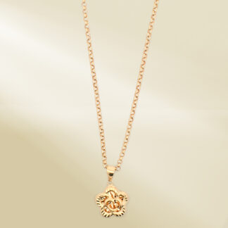 18K Yellow Gold Rolo Chain Necklace with Flower Pendant