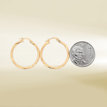 18K Yellow Gold Twisted Hoop Earrings - Image 2