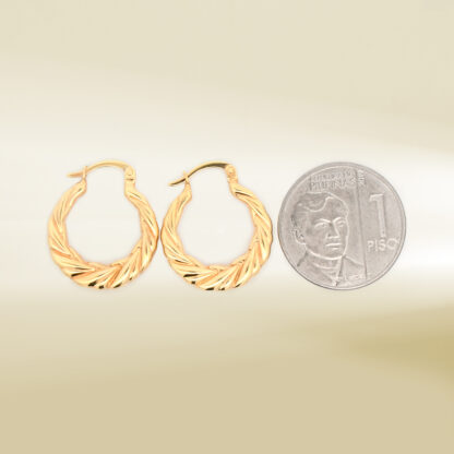 18K Yellow Gold Flat Croissant Hoop Earrings - Image 2