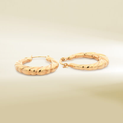 18K Yellow Gold Flat Croissant Hoop Earrings - Image 3
