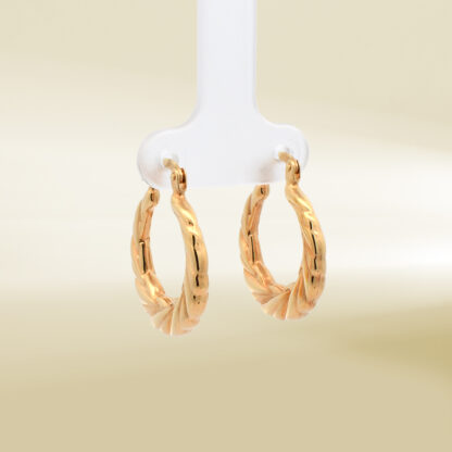 18K Yellow Gold Flat Croissant Hoop Earrings - Image 4