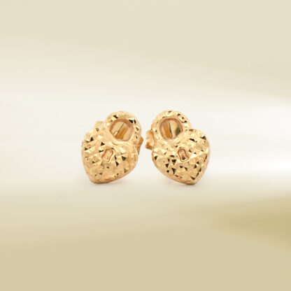 18K Yellow Gold Heart Design /Lock Shaped Earrings