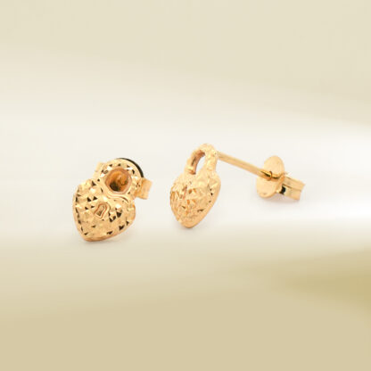 18K Yellow Gold Heart Design /Lock Shaped Earrings - Image 3