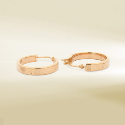 18K Yellow Gold Brand Inspired Hoop Earrings - Image 3