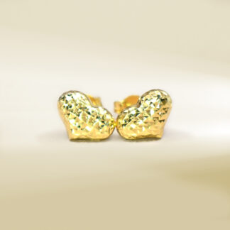 18K Yellow Gold Puffy Heart Design Earrings