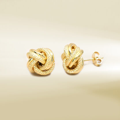 18K Yellow Gold Knot Design Earrings - Image 3