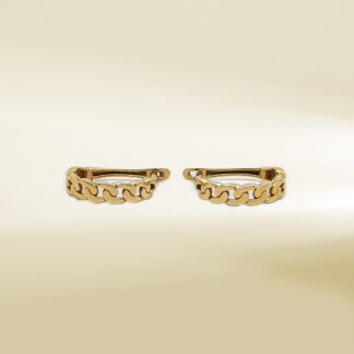 18K Yellow Gold Curb Design Hoop Earrings