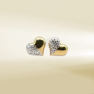 18K Two-Tone Puffy Heart Earrings