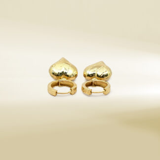 18K Yellow Gold Hoop with Heart Dangle Earrings