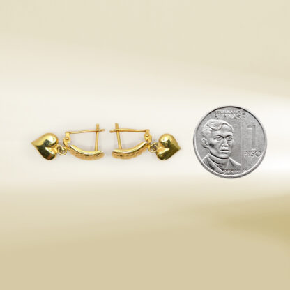 18K Yellow Gold Heart Dangle Earrings - Image 2