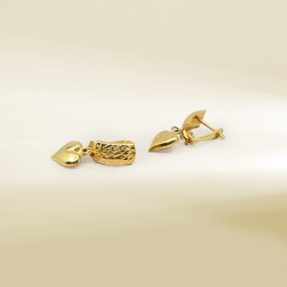 18K Yellow Gold Heart Dangle Earrings - Image 3