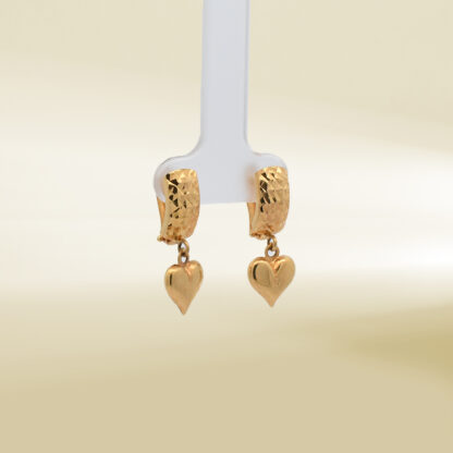 18K Yellow Gold Heart Dangle Earrings - Image 4