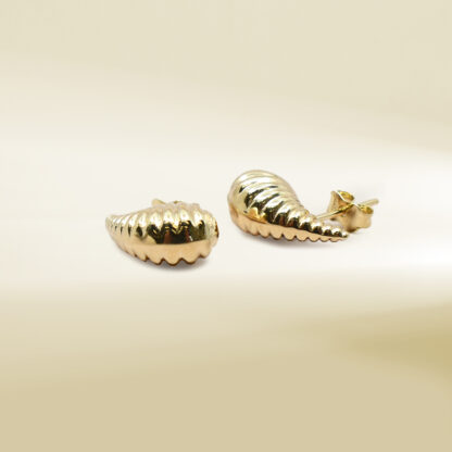 18K Yellow Gold Textured Teardrop Design Earrings - Image 3