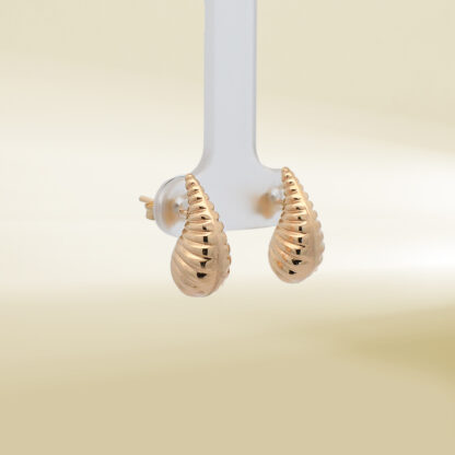 18K Yellow Gold Textured Teardrop Design Earrings - Image 4