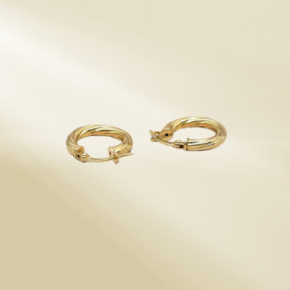 18K Yellow Gold Twisted Hoop Earrings - Image 3