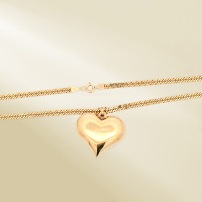 18K Yellow Gold Curb Chain Necklace with Tri-Color Heart Pendant - Image 3