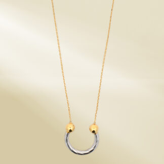 18K Yellow Gold Cable Chain Necklace with Two-Tone Brand-inspired Pendant
