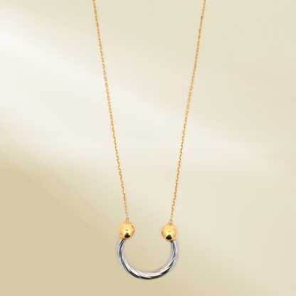18K Yellow Gold Cable Chain Necklace with Two-Tone Brand-inspired Pendant