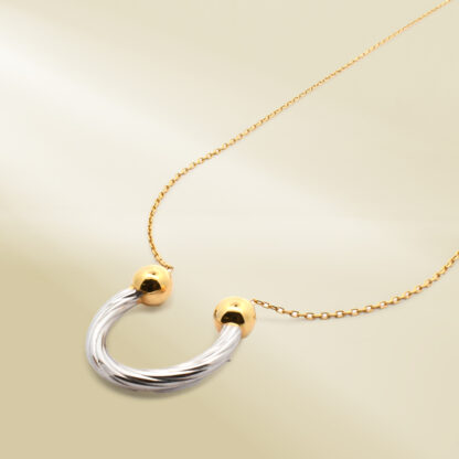 18K Yellow Gold Cable Chain Necklace with Two-Tone Brand-inspired Pendant - Image 2