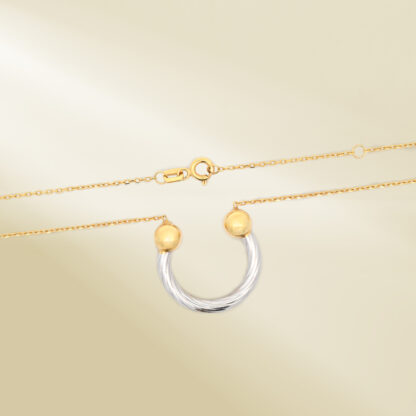 18K Yellow Gold Cable Chain Necklace with Two-Tone Brand-inspired Pendant - Image 3